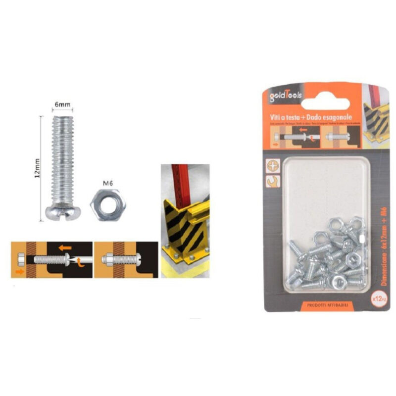 foto del prodotto trade shop traesio kaela set 12 pz viti vite testa a croce tonda 6x12 mm con dadi dado esagonale m6 90974 