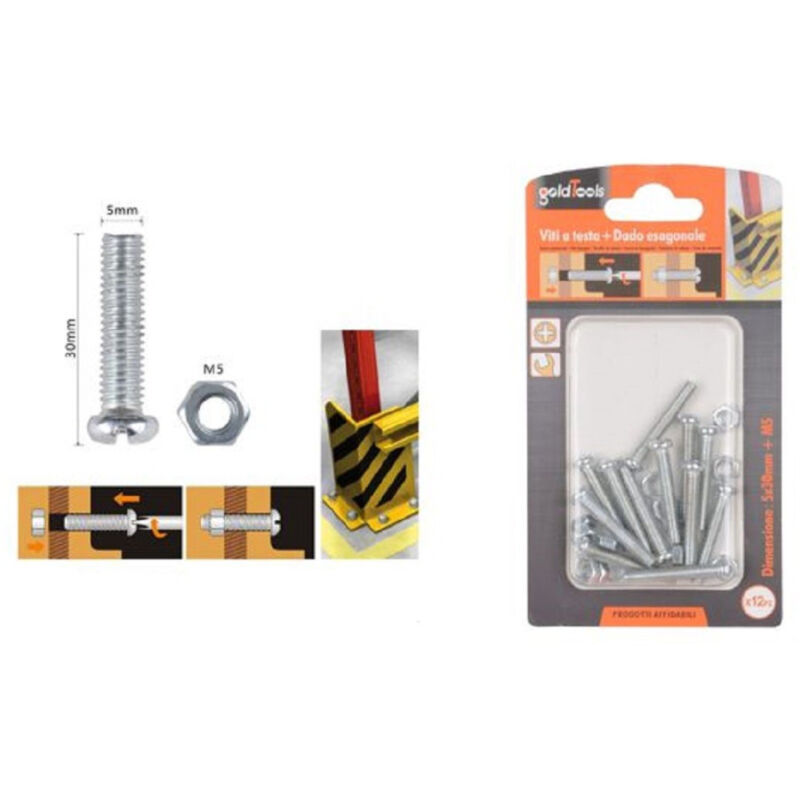 foto del prodotto trade shop traesio kaela set 12pz viti vite testa a croce tonda 5 x 30mm con dadi dado esagonale m5 90970 