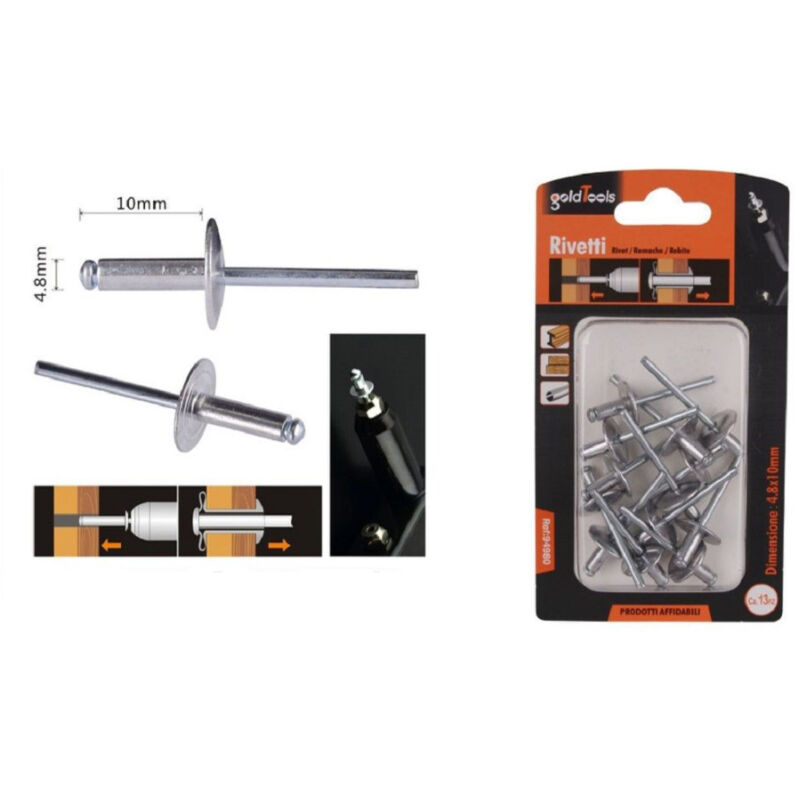 foto del prodotto trade shop traesio kaela set 13 pezzi rivetti rivetto 4.8 x 10 mm accessori bricolage ferramenta 94980 