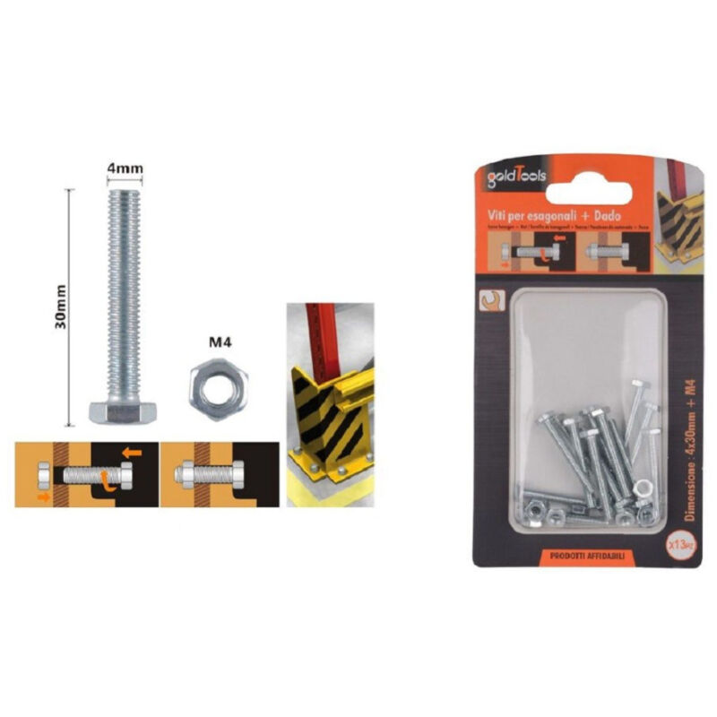 foto del prodotto trade shop traesio kaela set 13pz vite viti per esterno a testa esagonali 4 x 30mm con dadi dado m4 90906 