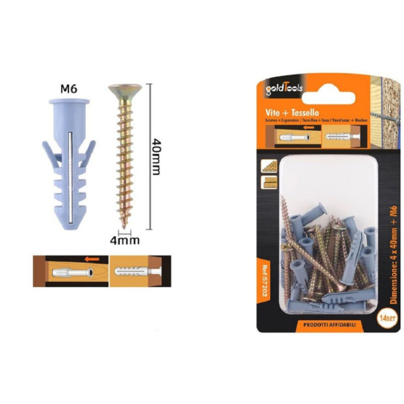 foto del prodotto trade shop traesio kaela set 14 pezzi viti vite 4 x 40 mm tasselli con alette tassello m6 fischer 57202 