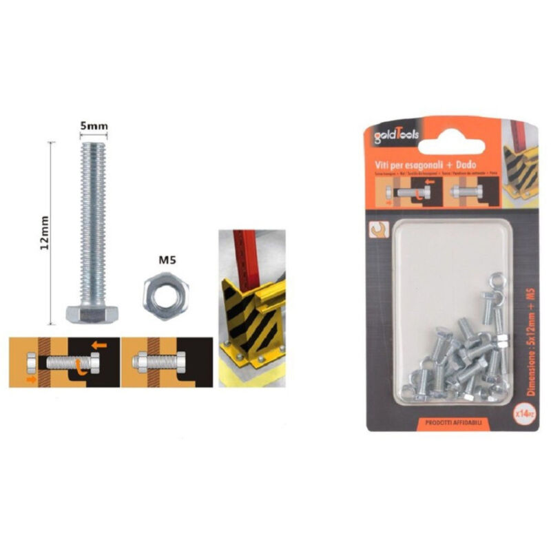 foto del prodotto trade shop traesio kaela set 14 pz vite viti per esterno a testa esagonali 5x12mm con dadi dado m5 90908 