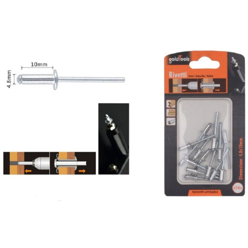 foto del prodotto trade shop traesio kaela set 14pz rivetti rivetto 4.8x10mm accessori bricolage ferramenta fai da te 90820 