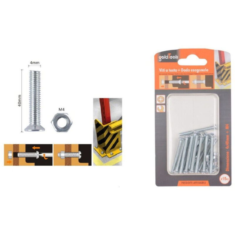 foto del prodotto trade shop traesio kaela set 15 pezzi viti vite testa a croce piatta 4x40 mm con dado esagonale m4 90937 