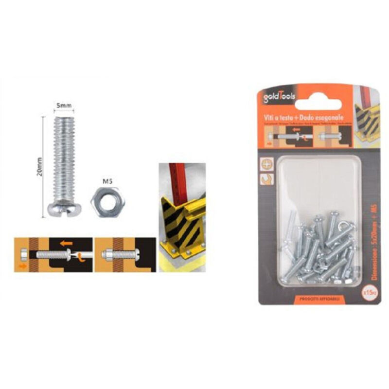 foto del prodotto trade shop traesio kaela set 15 pz viti vite testa a croce tonda 5x20 mm con dadi dado esagonale m5 90968 