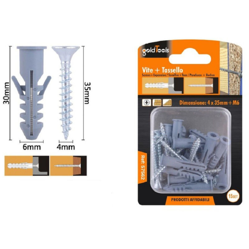 foto del prodotto trade shop traesio kaela set 15pz viti vite croce 4x35 mm tasselli con alette tassello m6 fischer 57562 