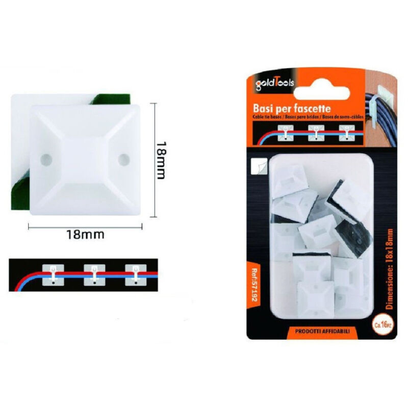 foto del prodotto trade shop traesio kaela set 16 pezzi basi per fissaggio fascette passante supporto adesivo 18x18mm 57192 