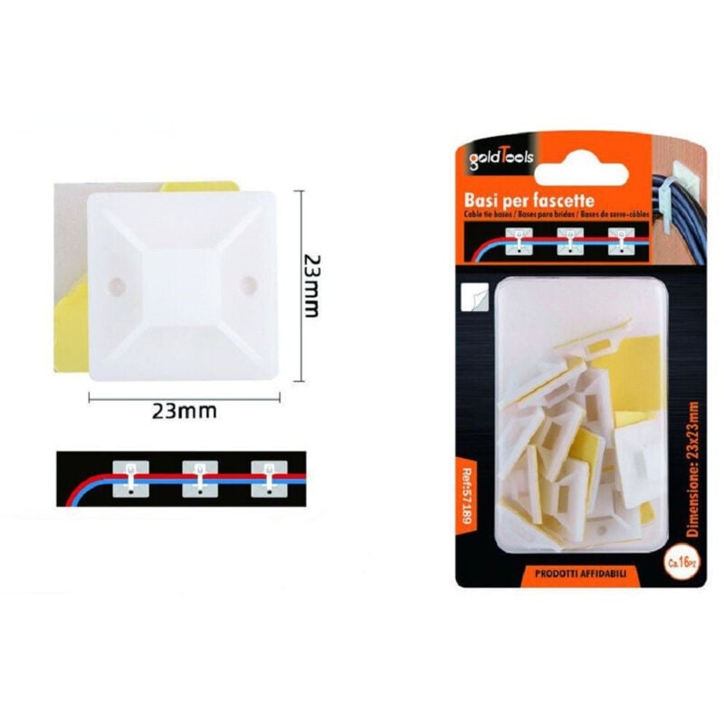 foto del prodotto trade shop traesio kaela set 16 pezzi basi per fissaggio passante fascette supporto adesivo 23x23mm 57189 