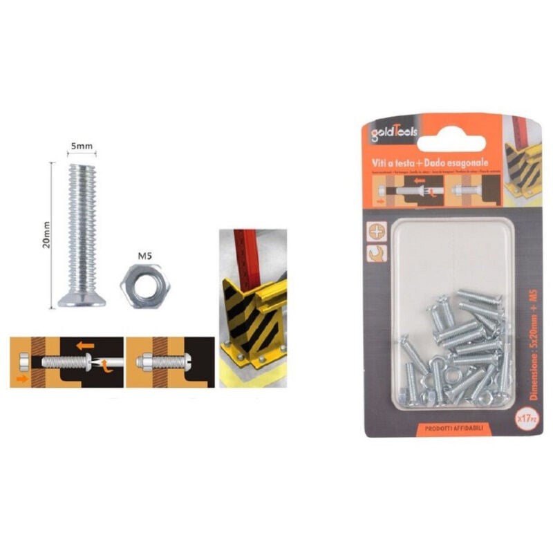 foto del prodotto trade shop traesio kaela set 17 pezzi viti vite a testa a croce piatta 5x20mm con dado esagonale m5 90939 