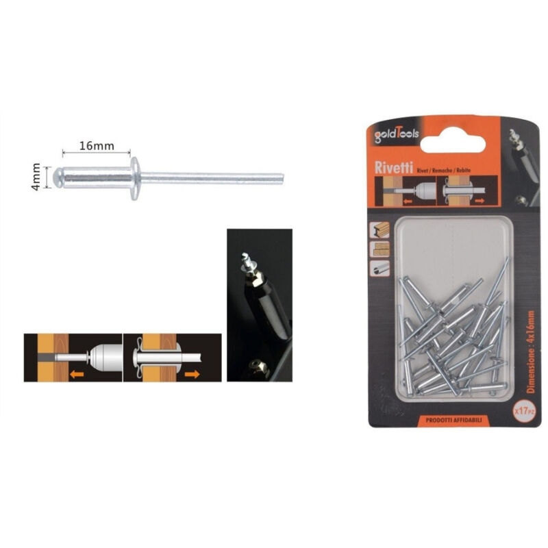 foto del prodotto trade shop traesio kaela set 17 pz rivetti rivetto 4x16 mm accessori bricolage ferramenta fai da te 90818 