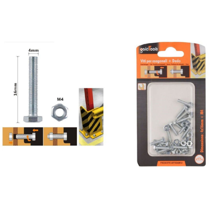 immagine 0 del prodotto trade shop traesio kaela set 17 pz vite viti per esterno a testa esagonali 4x16mm con dadi dado m4 90904 