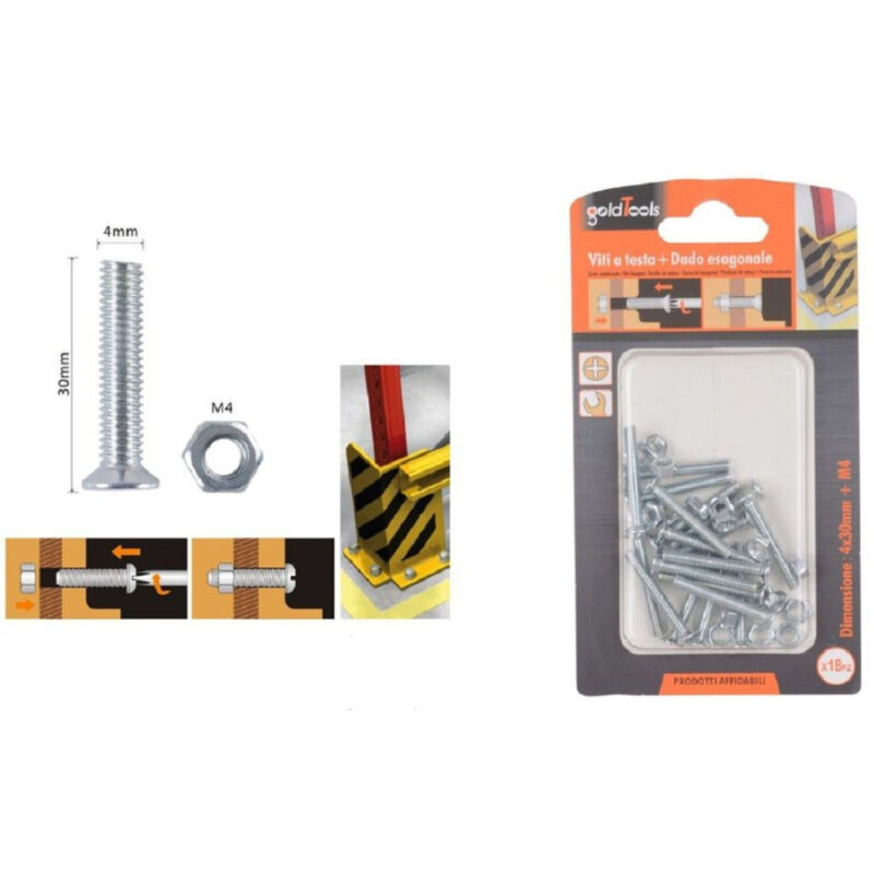 foto del prodotto trade shop traesio kaela set 18 pezzi viti vite a testa a croce piatta 4x30mm con dado esagonale m4 90936 