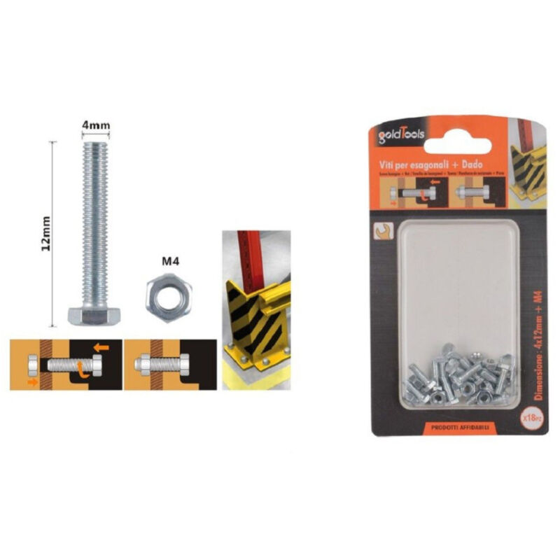 foto del prodotto trade shop traesio kaela set 18 pz vite viti per esterno a testa esagonali 4x12mm con dadi dado m4 90903 