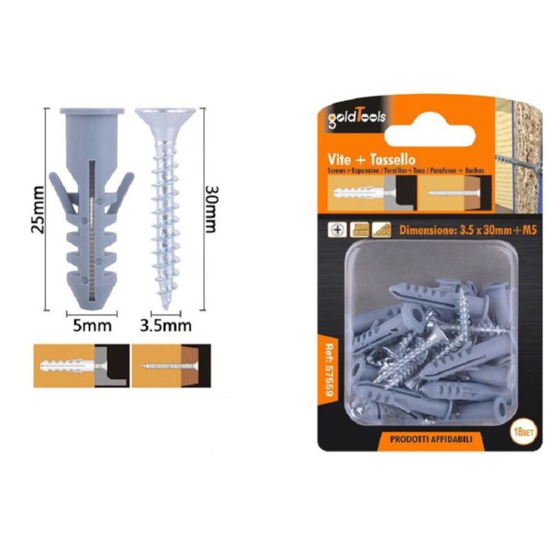 foto del prodotto trade shop traesio kaela set 18 pz viti vite croce 3.5x30mm tasselli con alette tassello m5 fischer 57559 