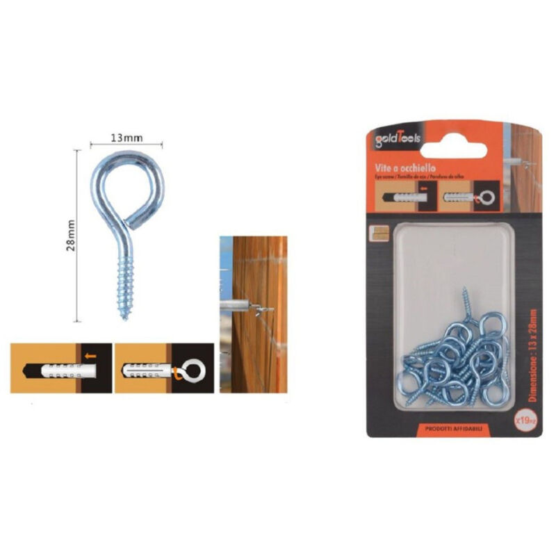 foto del prodotto trade shop traesio kaela set 19pz viti vite a occhiello gancio chiuso 13x28mm filettatura per legno 90720 