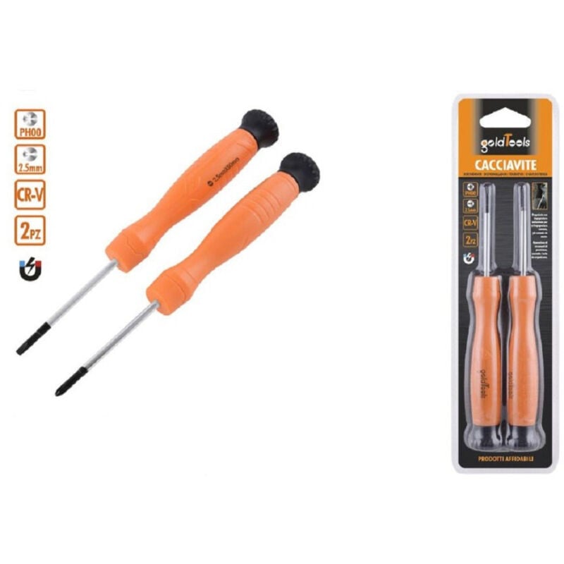 foto del prodotto trade shop traesio kaela set 2 pezzi cacciavite punta magnetica a taglio 2.5mm e a croce ph00 cr v 57022 