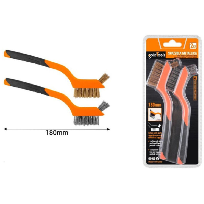 foto del prodotto trade shop traesio - kaela - set 2 pezzi spazzole metalliche 180 mm con impugnatura morbida per pulizia 57235 -