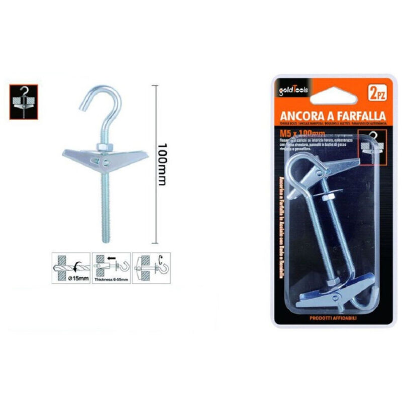 foto del prodotto trade shop traesio kaela set 2 pz ancora a farfalla con gancio acciaio con dado rondella m5x100 mm 57229 