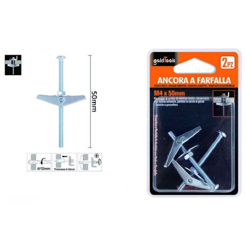 foto del prodotto trade shop traesio kaela set 2 pz ancora a farfalla in acciaio con dado e rondella tassello m4x50mm 57224 
