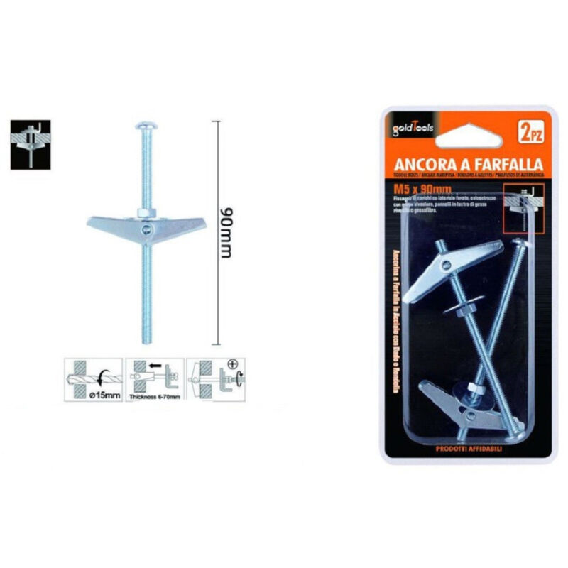 foto del prodotto trade shop traesio kaela set 2 pz ancora a farfalla in acciaio con dado e rondella tassello m5x90mm 57227 