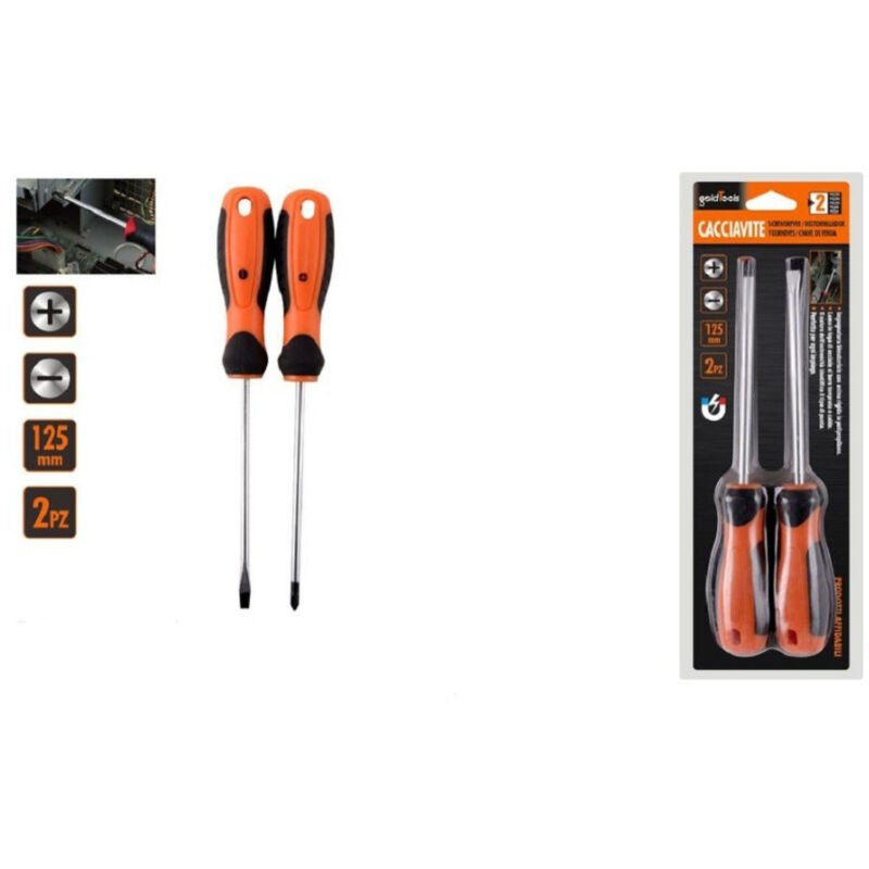 foto del prodotto trade shop traesio kaela set 2 pz cacciavite giraviti con punta magnetica a taglio e a croce 125mm 97199 