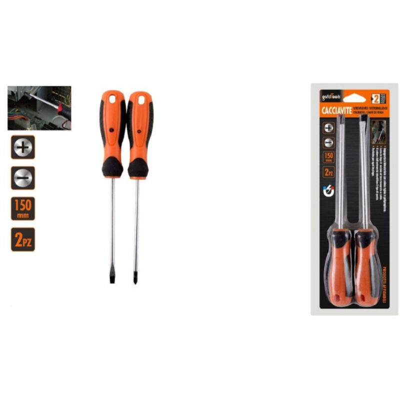 foto del prodotto trade shop traesio kaela set 2 pz cacciavite giraviti con punta magnetica a taglio e a croce 150 mm 97210 