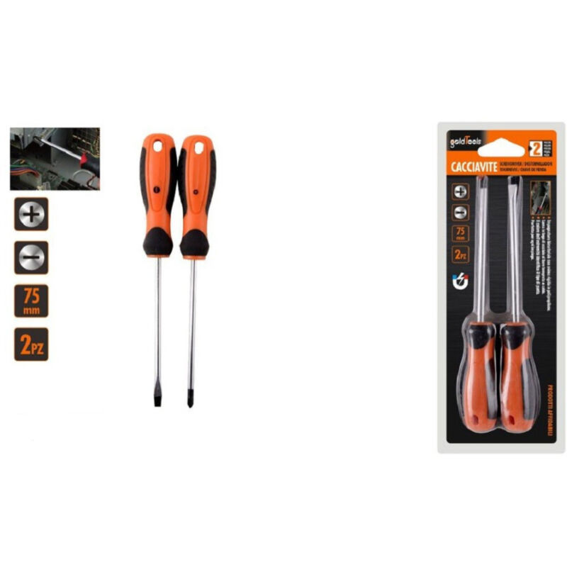 foto del prodotto trade shop traesio kaela set 2 pz cacciavite giraviti con punta magnetica a taglio e a croce 75 mm 97177 