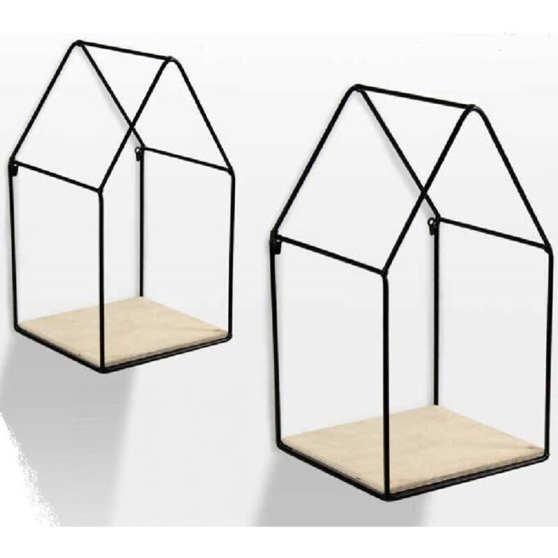 foto del prodotto trade shop traesio kaela set 2 pz mensole parete casa mensola legno bacheca metallo nero h36 30 cm 751714 