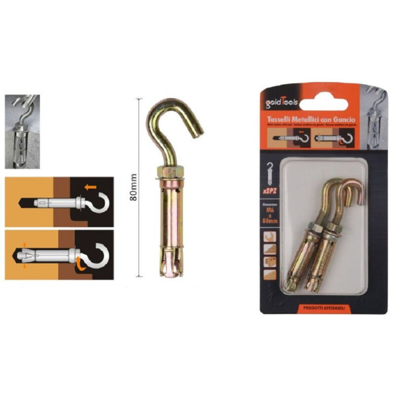 foto del prodotto trade shop traesio kaela set 2 pz tasselli metallici con gancio bulloni m6x80mm accessori minuteria 91044 
