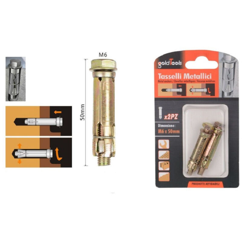 foto del prodotto trade shop traesio kaela set 2 pz tasselli metallici tassello bulloni m6 x 50mm accessori minuteria 91040 