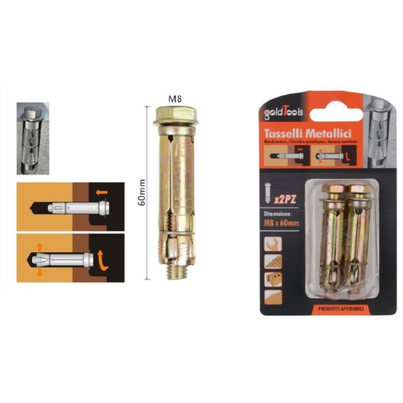 foto del prodotto trade shop traesio kaela set 2 pz tasselli metallici tassello bulloni m8 x 60mm accessori minuteria 91041 