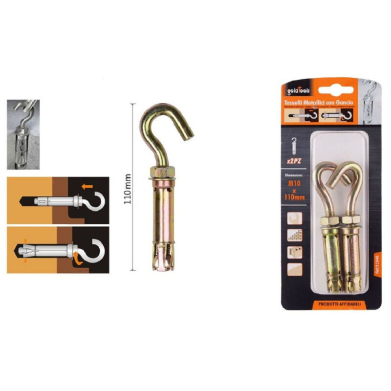 foto del prodotto trade shop traesio kaela set 2 tasselli metallici con gancio bulloni m10x110mm accessori minuteria 91046 