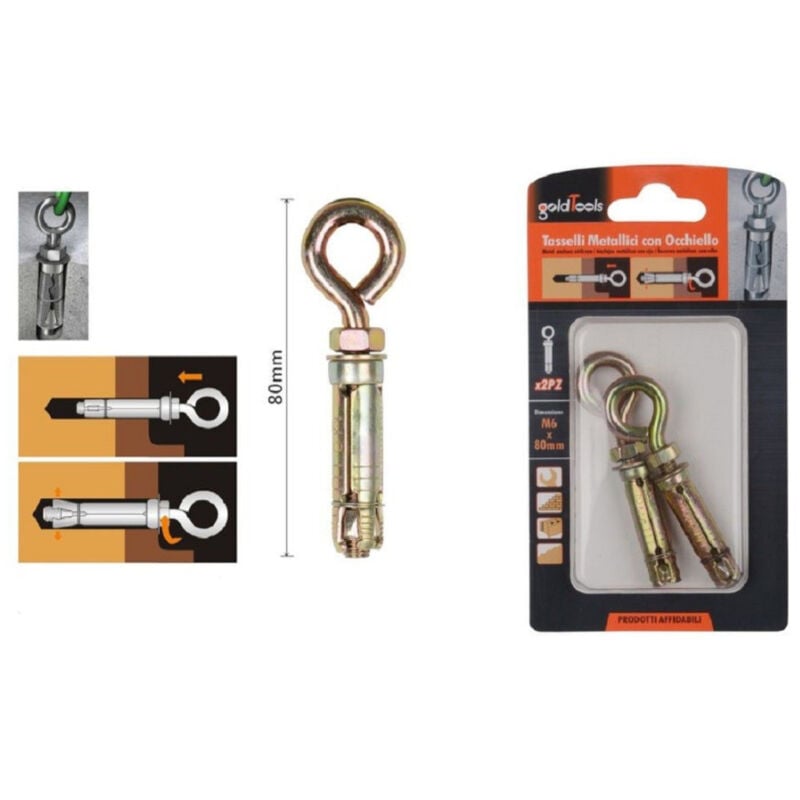 foto del prodotto trade shop traesio kaela set 2 tasselli metallici con occhiello bulloni m6x80mm accessori minuteria 91048 