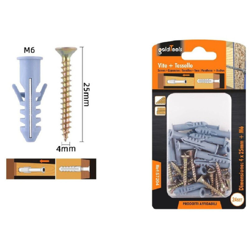 foto del prodotto trade shop traesio kaela set 24 pezzi viti vite 4 x 25 mm tasselli con alette tassello m6 fischer 57204 