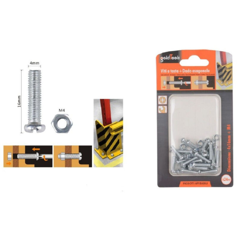 foto del prodotto trade shop traesio kaela set 24 pz viti vite testa a croce tonda 4x16 mm con dadi dado esagonale m4 90960 