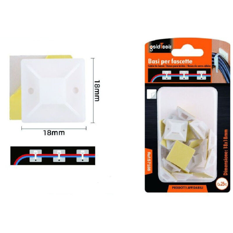 foto del prodotto trade shop traesio kaela set 25 pezzi basi passante per fissaggio fascette supporto adesivo 18x18mm 57188 