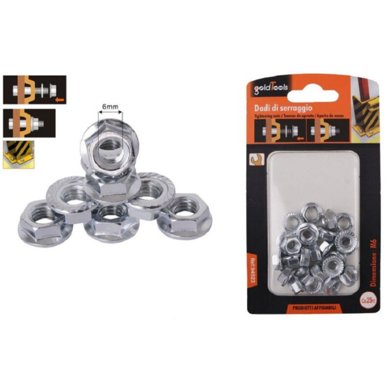 foto del prodotto trade shop traesio kaela set 25 pz dado esagonale flangiato dadi di serraggio m6 bulloni vite 6mm 94923 