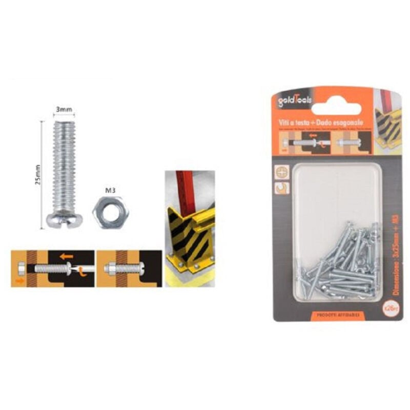 foto del prodotto trade shop traesio kaela set 26 pz viti vite testa a croce tonda 3x25mm con dadi dado esagonale m3 90955 