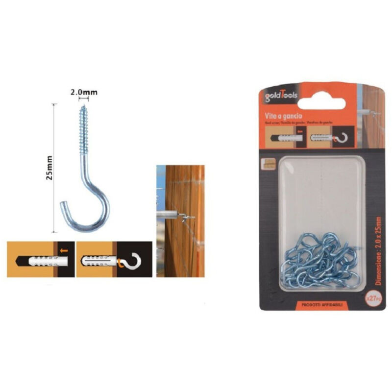 foto del prodotto trade shop traesio kaela set 27 pezzi viti vite a gancio ganci 2 x 25 mm con filettatura per legno 90735 