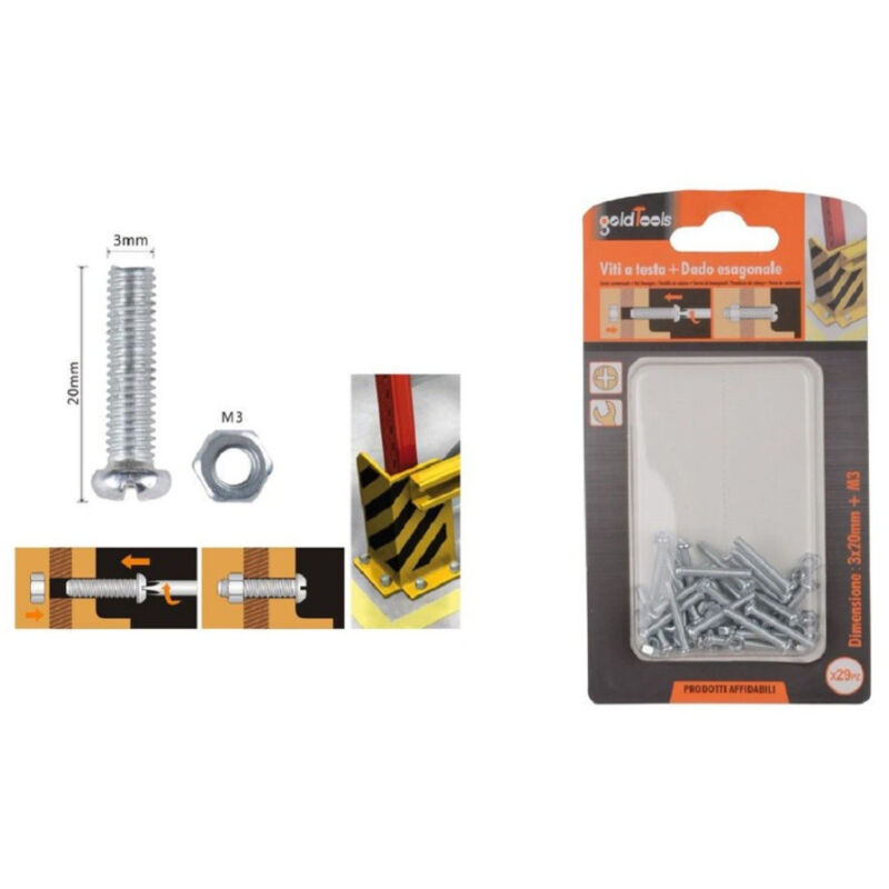 foto del prodotto trade shop traesio kaela set 29 pz viti vite testa a croce tonda 3x20mm con dadi dado esagonale m3 90954 