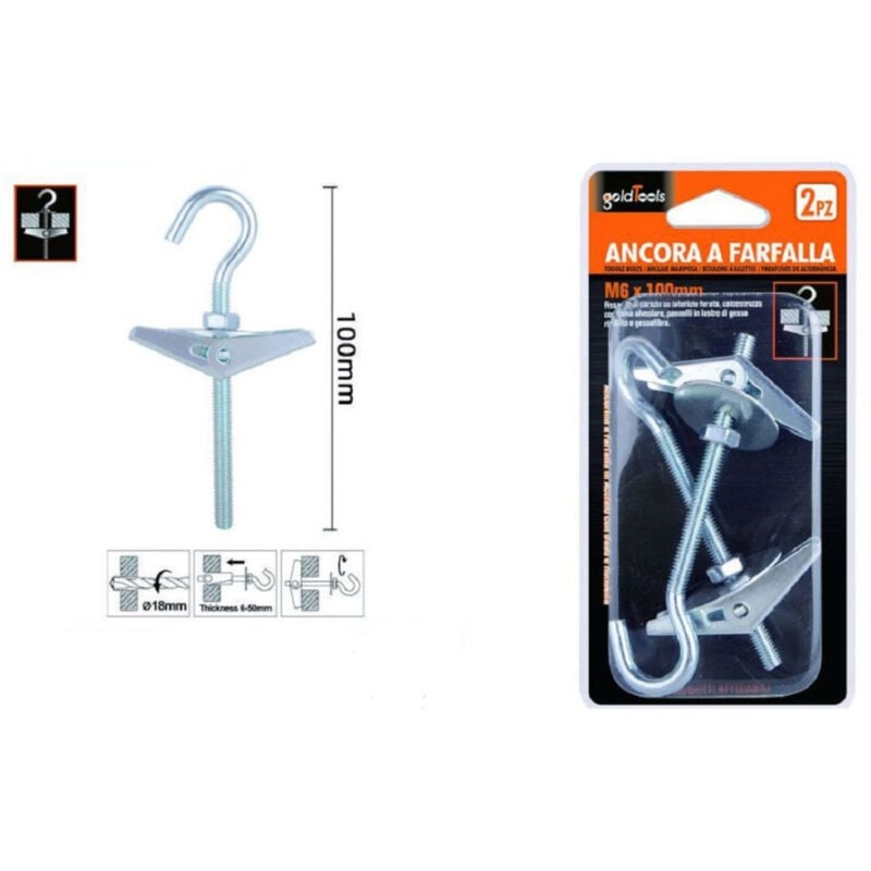 foto del prodotto trade shop traesio kaela set 2pz ancora a farfalla con gancio acciaio con dado rondella m6 x 100 mm 57230 