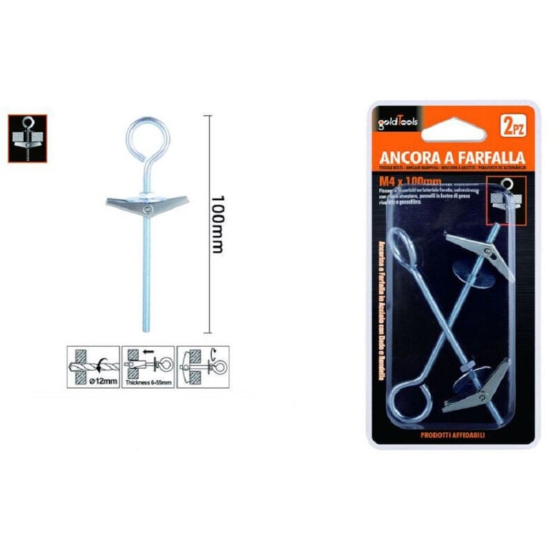 foto del prodotto trade shop traesio kaela set 2pz ancora farfalla con occhiolo chiuso acciaio dado rondella m4x100mm 57232 