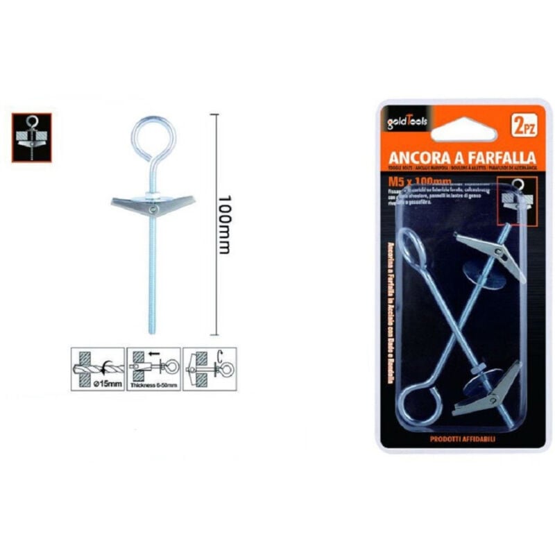 foto del prodotto trade shop traesio kaela set 2pz ancora farfalla con occhiolo chiuso acciaio dado rondella m5x100mm 57233 