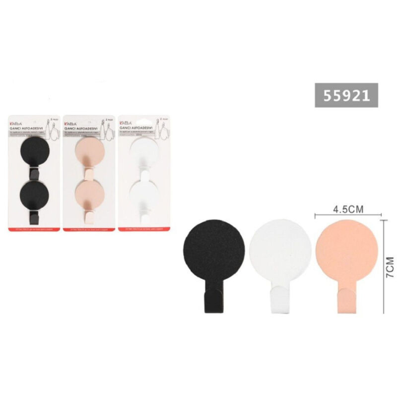 foto del prodotto trade shop traesio kaela set 2pz ganci appendini autoadesivi tondo parete casa cucina bagno 4,5x7cm 55921 