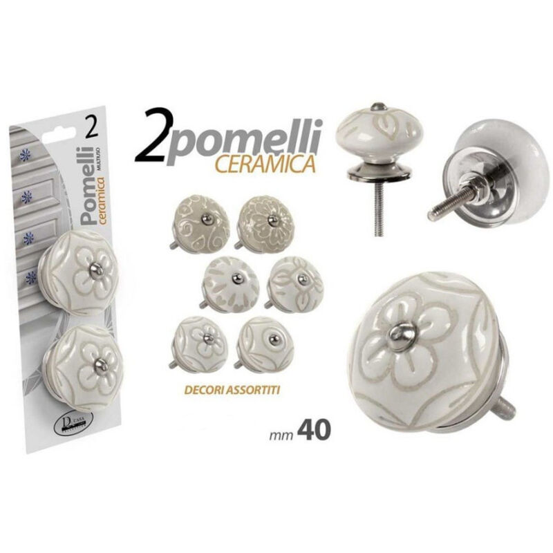 foto del prodotto trade shop traesio kaela set 2pz pomelli in ceramica mobili multiuso pomello 40mm decori assortiti 843044 
