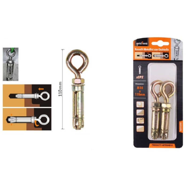 foto del prodotto trade shop traesio kaela set 2pz tasselli metallici occhiello bulloni m10x110mm accessori minuteria 91050 