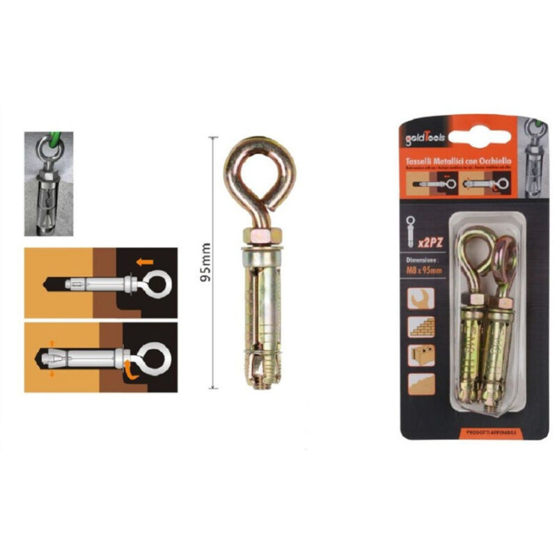 foto del prodotto trade shop traesio kaela set 2pz tasselli metallici occhiello bulloni m8x95 mm accessori minuteria 91049 