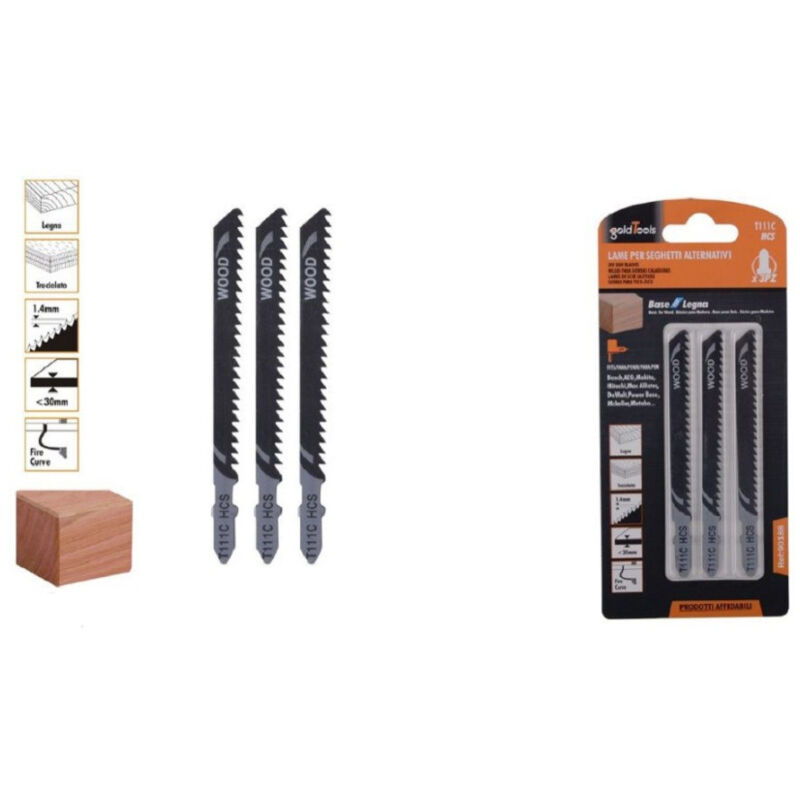 foto del prodotto trade shop traesio kaela set 3 pezzi lame per seghetto alternativo t111c hcs lama ricambi per legno 90188 