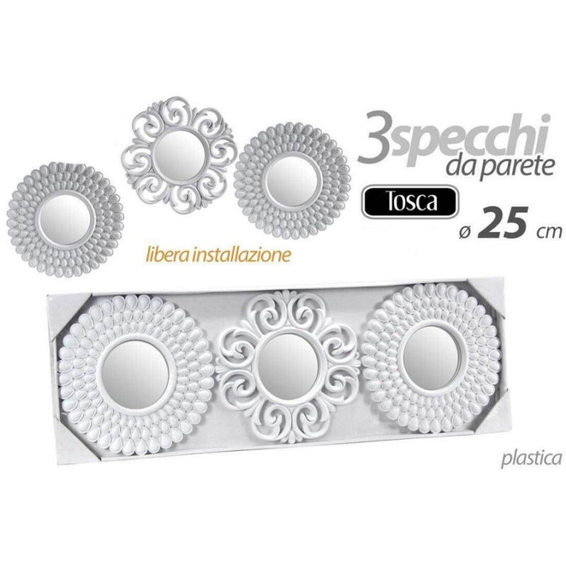 foto del prodotto trade shop traesio kaela set 3 pezzi specchi da parete decorativi tondi specchio 25 cm in plastica 813016 