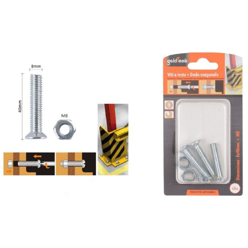 foto del prodotto trade shop traesio kaela set 3 pezzi viti vite testa a croce piatta 8 x 40 mm con dado esagonale m8 90949 